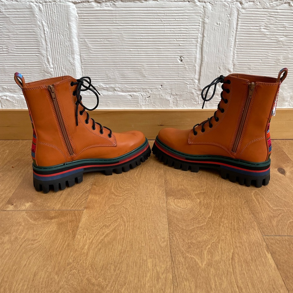 Women's Tan Platform Lace-Up Combat Boots - Picture 4 of 8